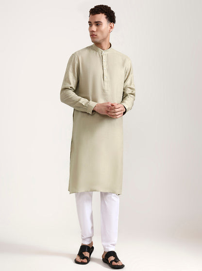 Light Olive Solid Modi Kurta | JadeBlue