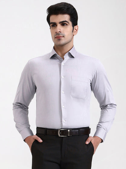 Light Grey Solid Slim Fit Formal Shirt | Metal