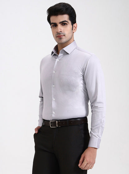 Light Grey Solid Slim Fit Formal Shirt | Metal