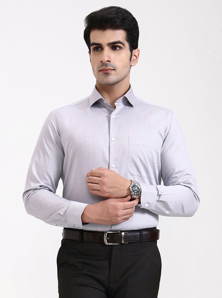 Light Grey Solid Slim Fit Formal Shirt | Metal