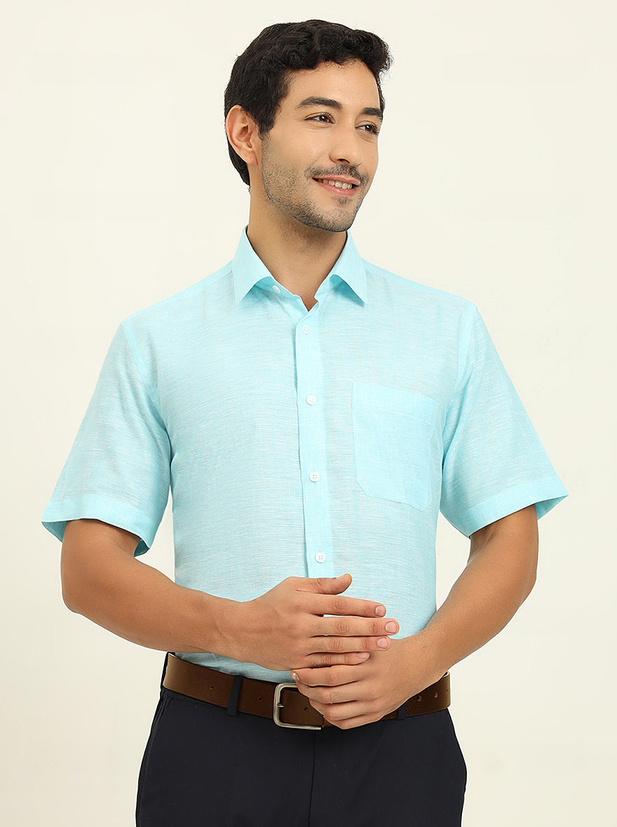 Powder Blue Solid Regular Fit Formal Shirt | JadeBlue
