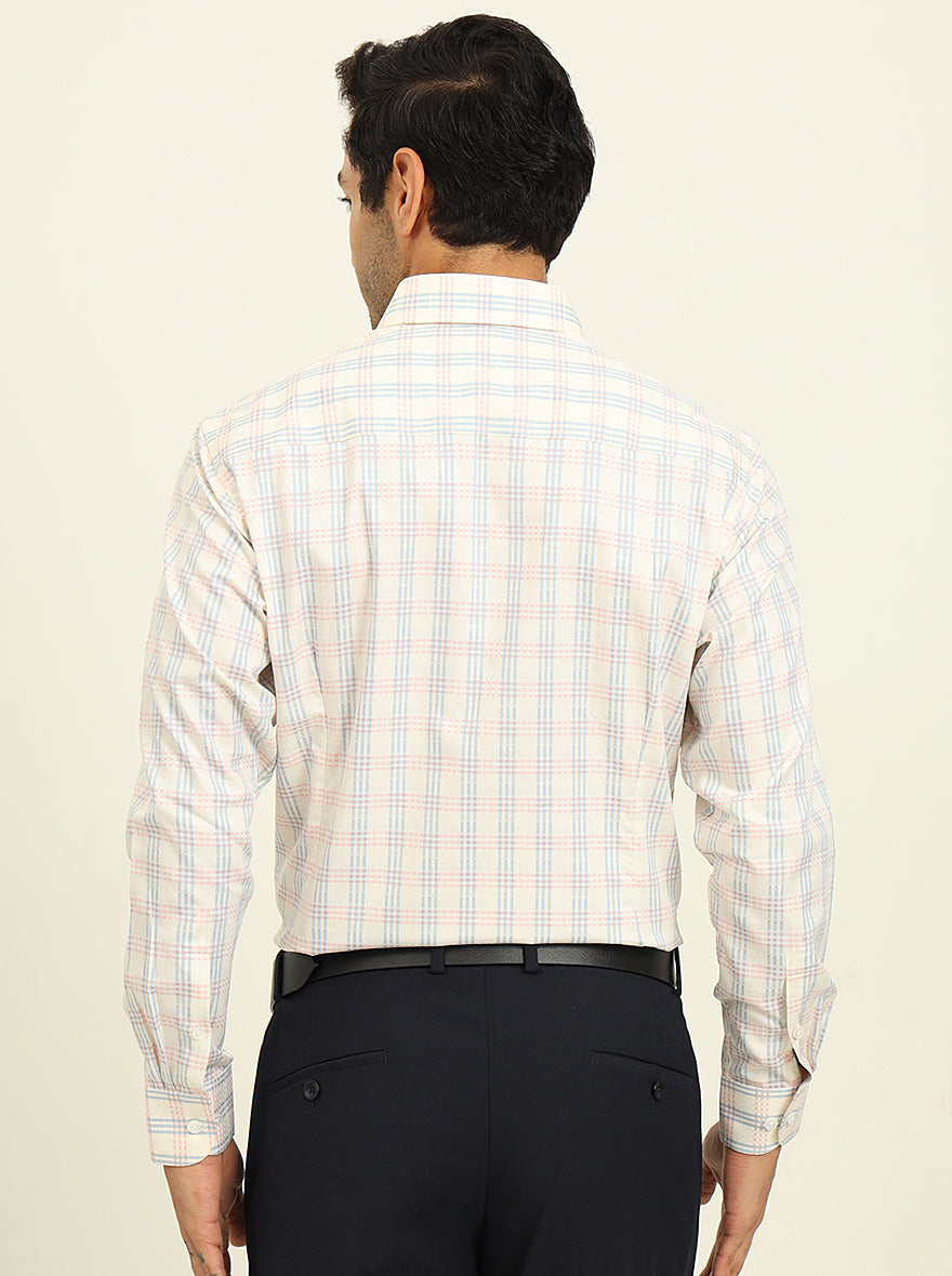 Cream & Blue Checked Slim Fit Formal Shirt | Metal