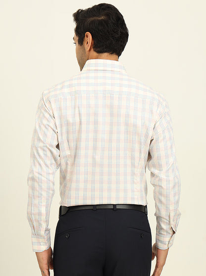 Cream & Blue Checked Slim Fit Formal Shirt | Metal