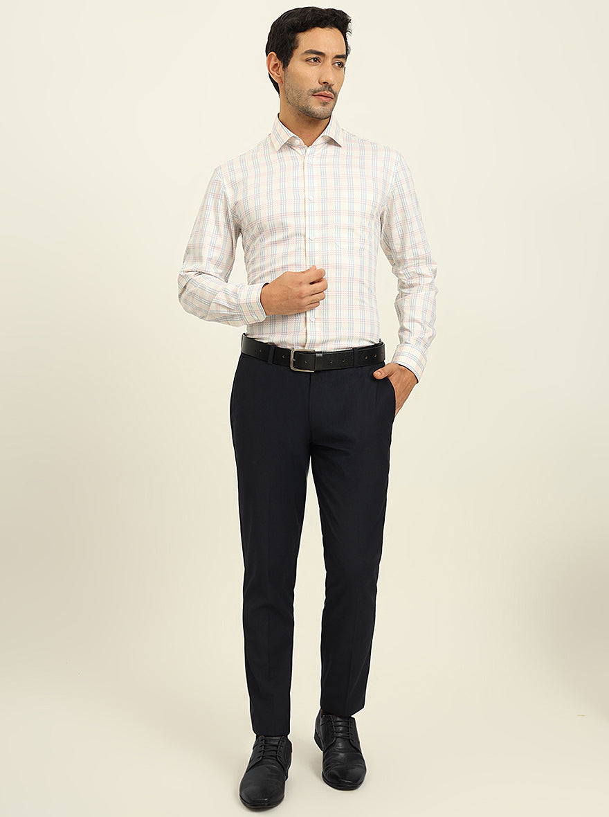 Cream & Blue Checked Slim Fit Formal Shirt | Metal