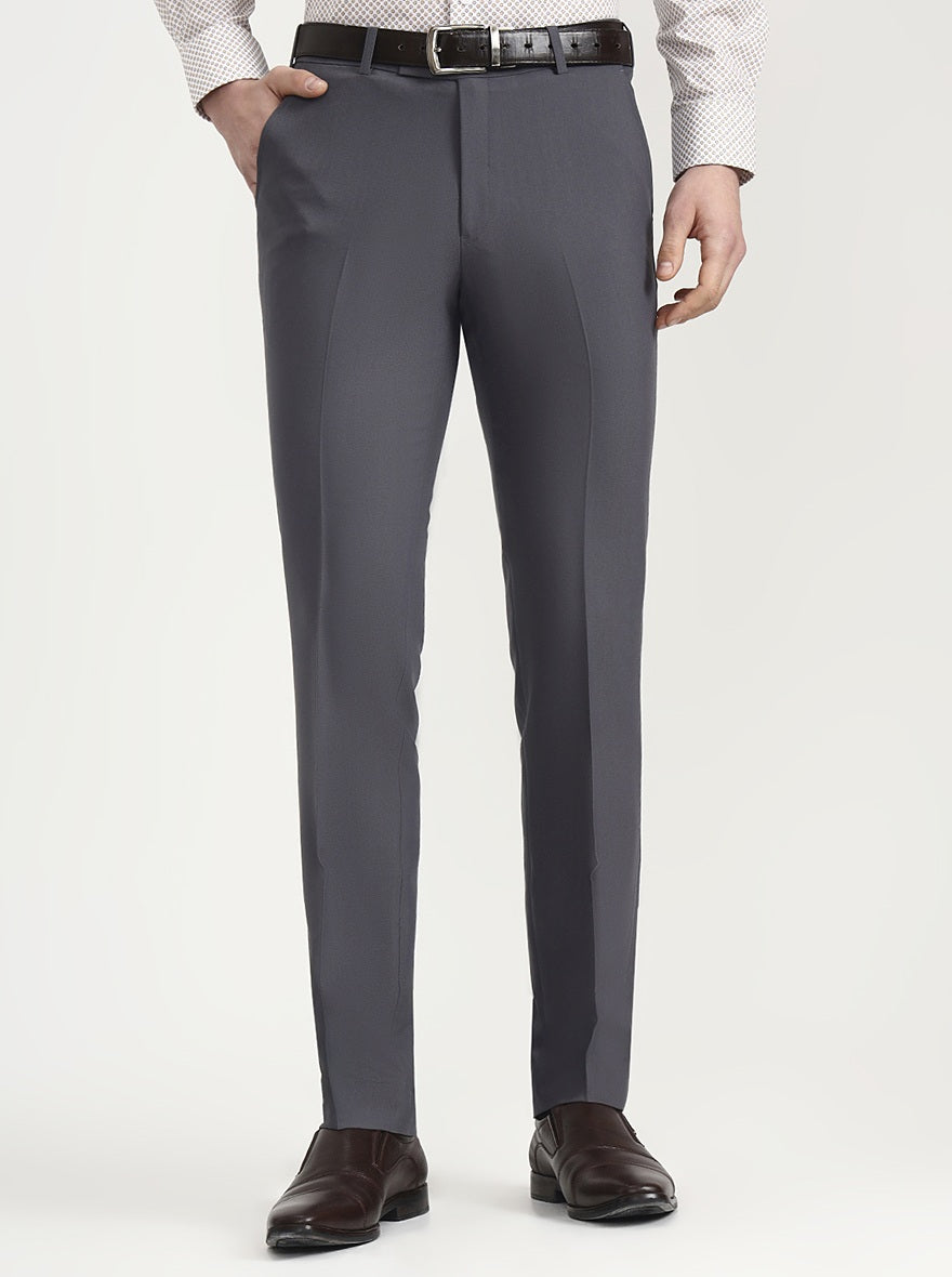Dark Grey Solid Slim Fit Formal Trouser | Metal