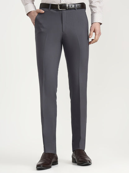 Dark Grey Solid Slim Fit Formal Trouser | Metal