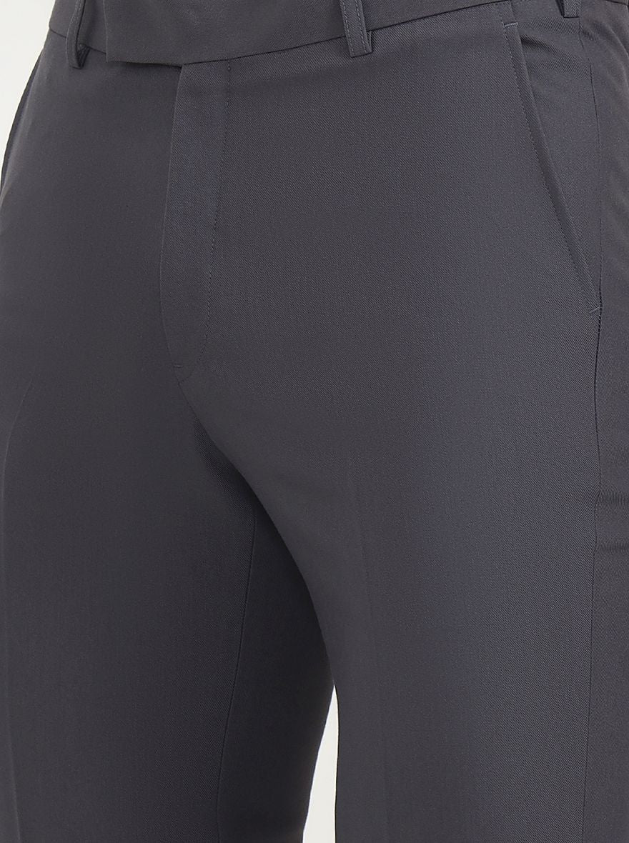 Dark Grey Solid Slim Fit Formal Trouser | Metal