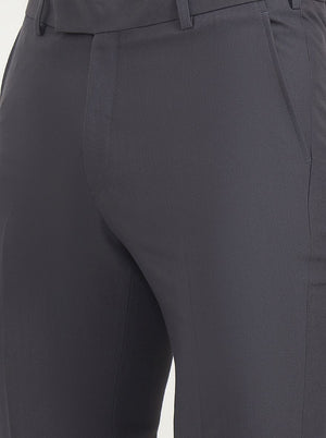 Dark Grey Solid Slim Fit Formal Trouser | Metal