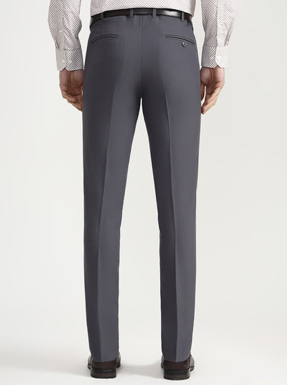 Dark Grey Solid Slim Fit Formal Trouser | Metal