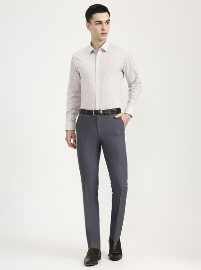 Dark Grey Solid Slim Fit Formal Trouser | Metal
