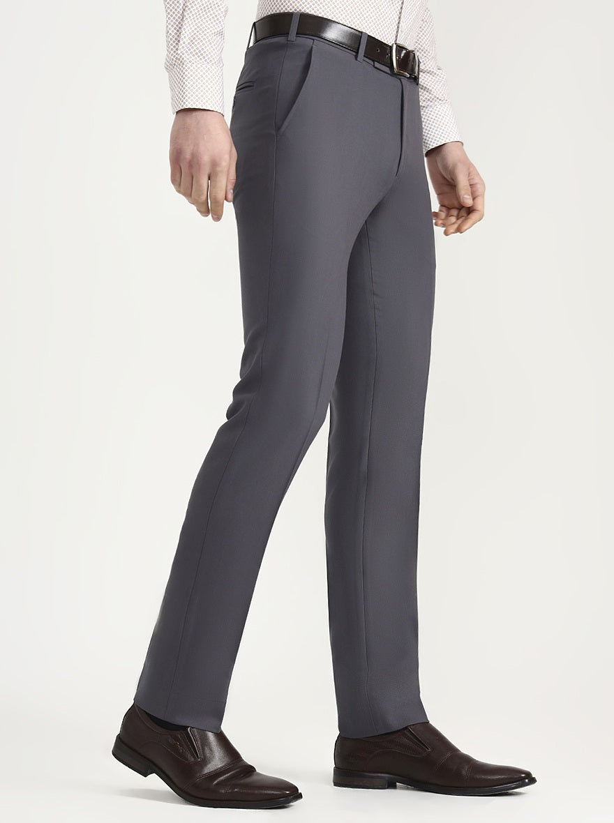 Dark Grey Solid Slim Fit Formal Trouser | Metal