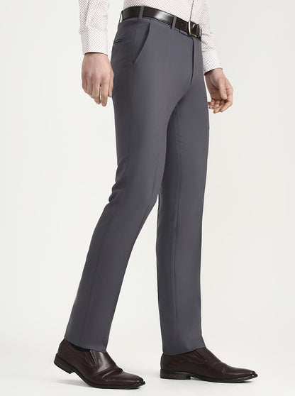 Dark Grey Solid Slim Fit Formal Trouser | Metal