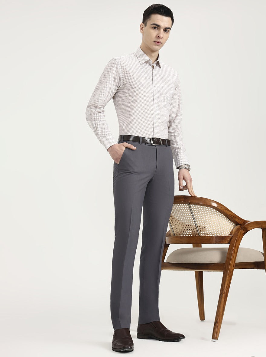 Dark Grey Solid Slim Fit Formal Trouser | Metal