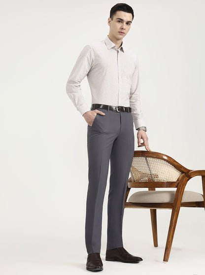 Dark Grey Solid Slim Fit Formal Trouser | Metal