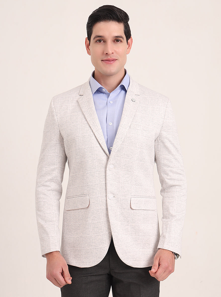 Off White Solid Regular Fit Blazer | JB Studio