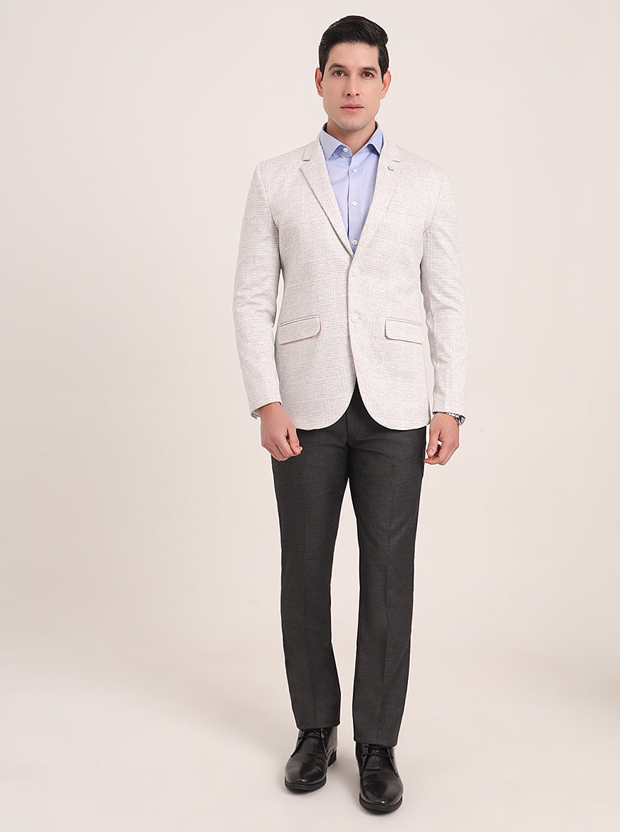 Off White Solid Regular Fit Blazer | JB Studio