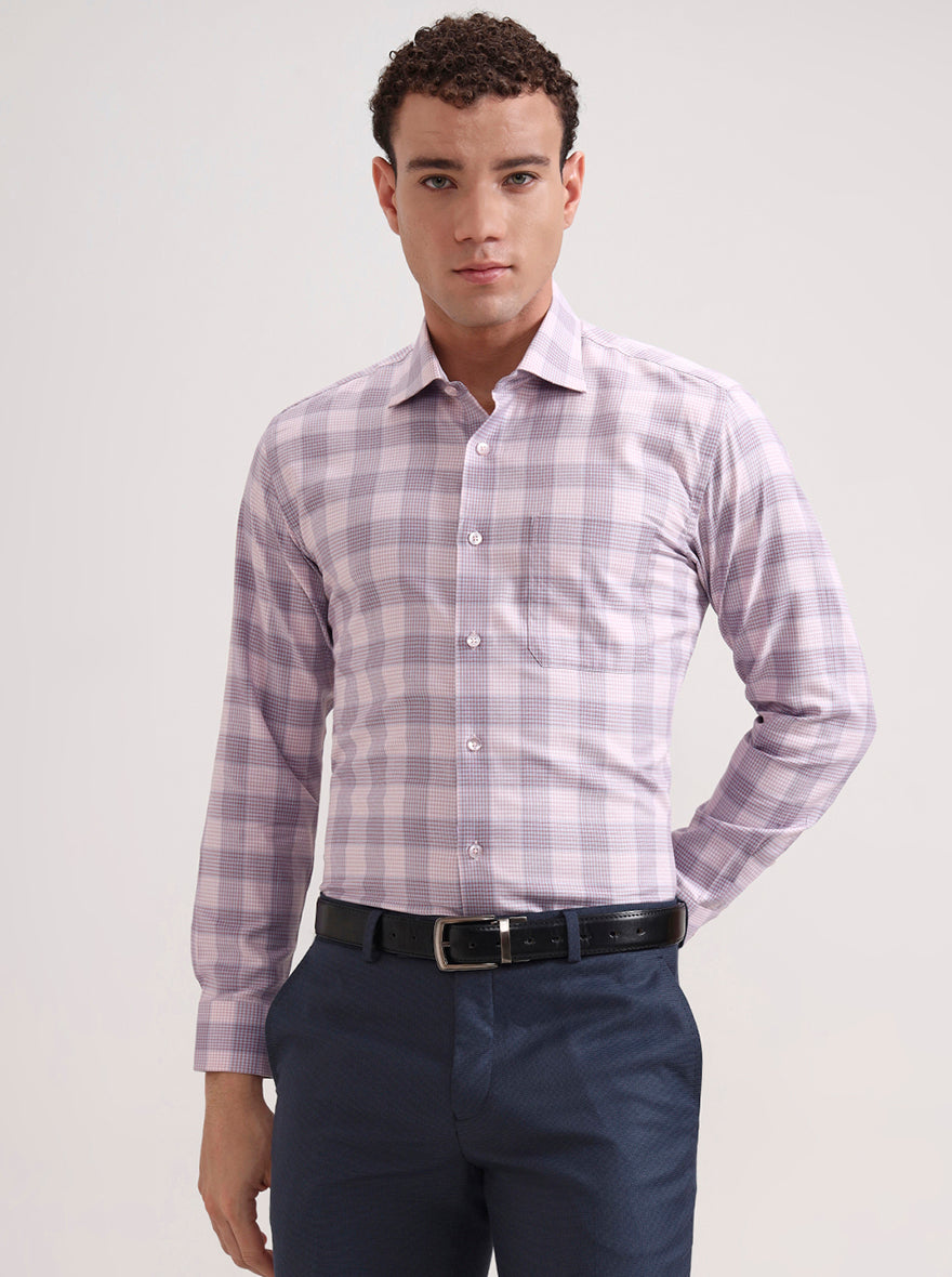 Pink Checked Slim Fit Formal Shirt | Metal