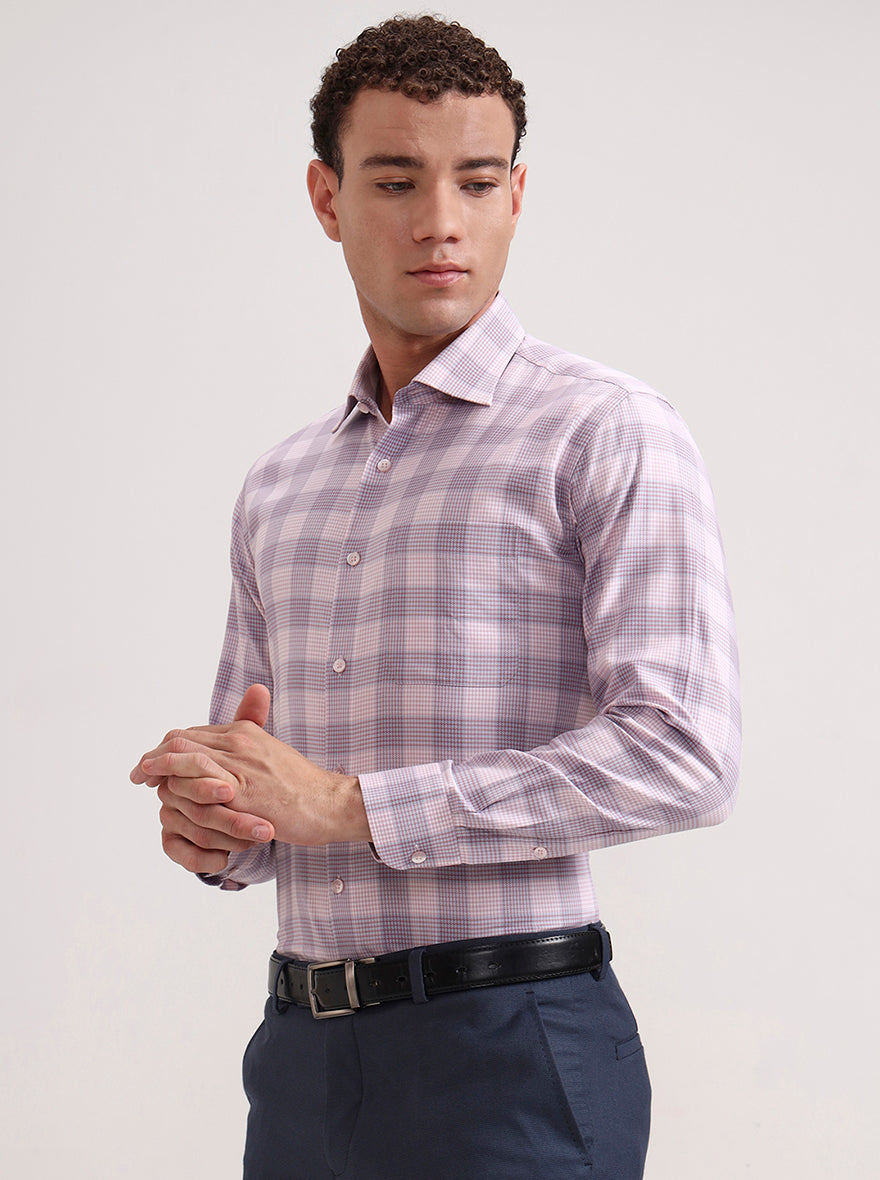Pink Checked Slim Fit Formal Shirt | Metal