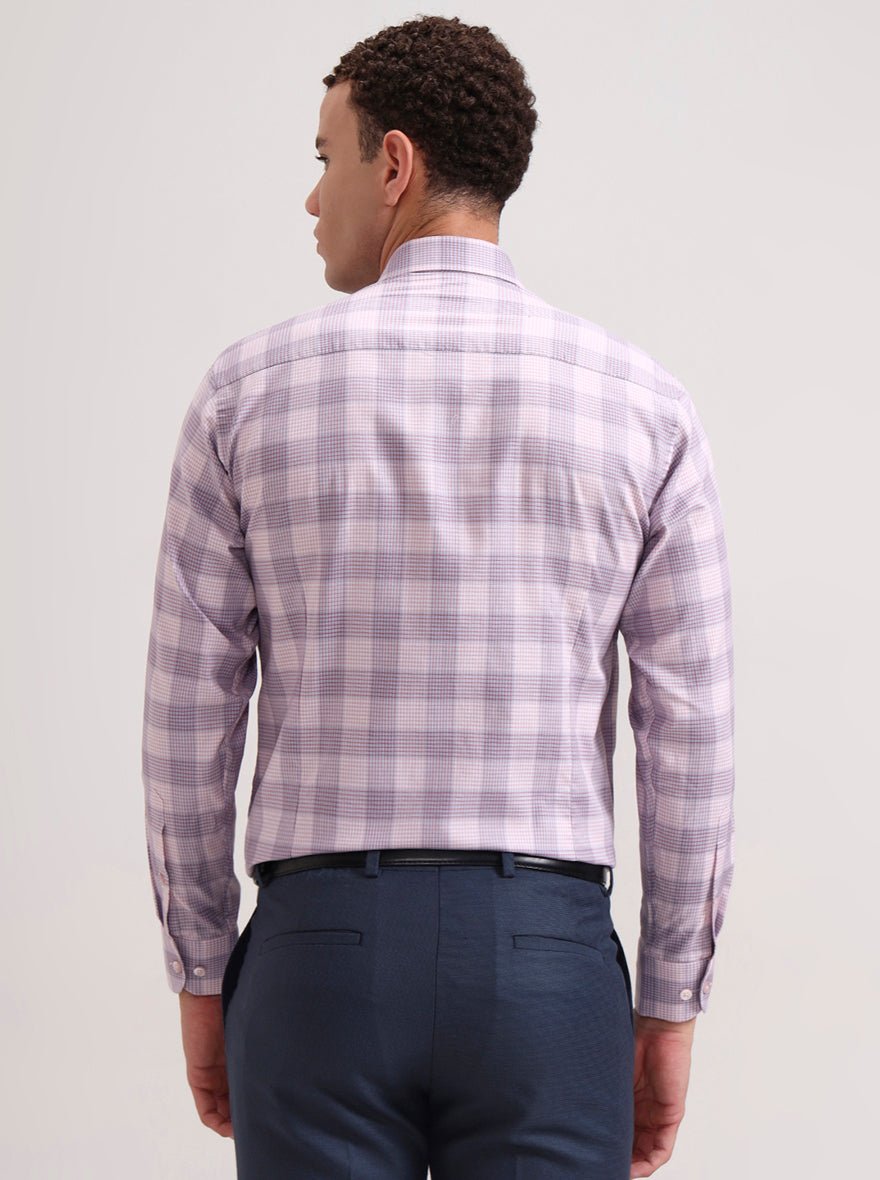 Pink Checked Slim Fit Formal Shirt | Metal
