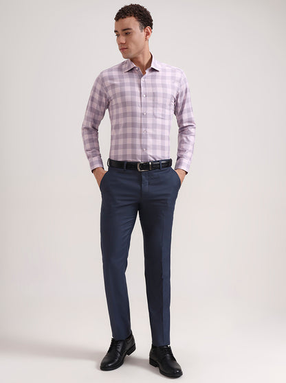 Pink Checked Slim Fit Formal Shirt | Metal