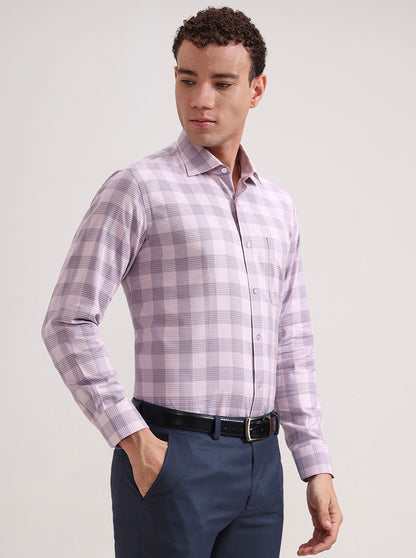 Pink Checked Slim Fit Formal Shirt | Metal