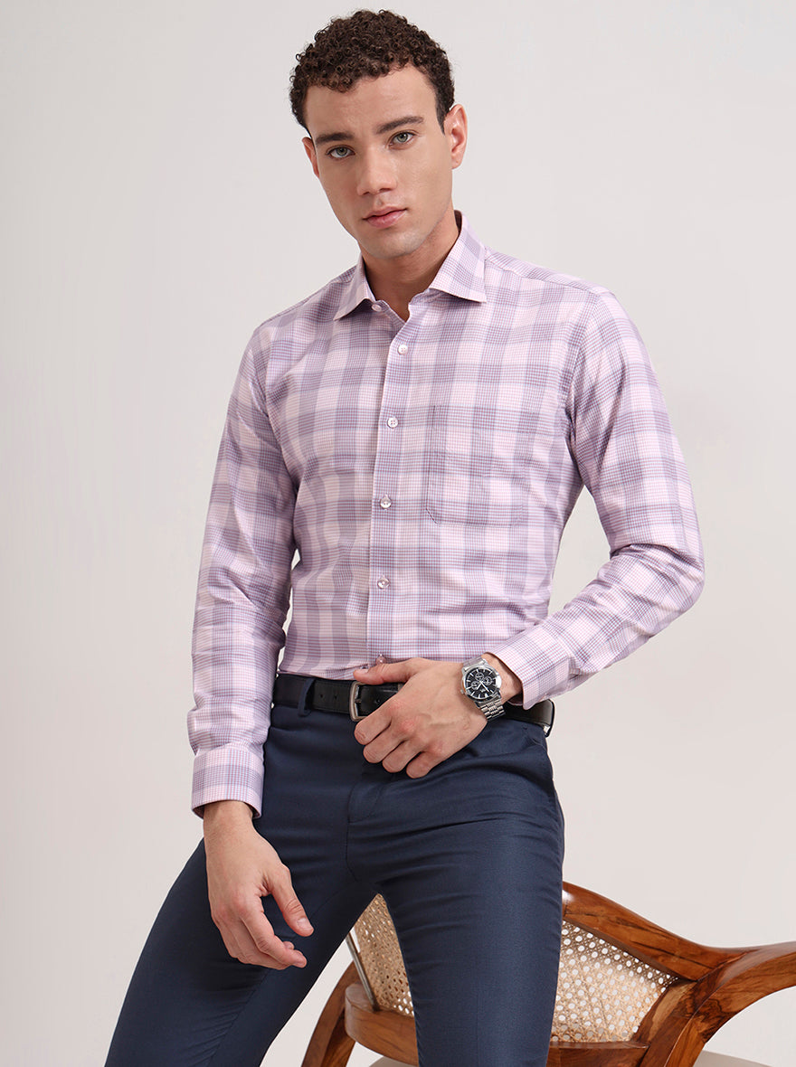 Pink Checked Slim Fit Formal Shirt | Metal