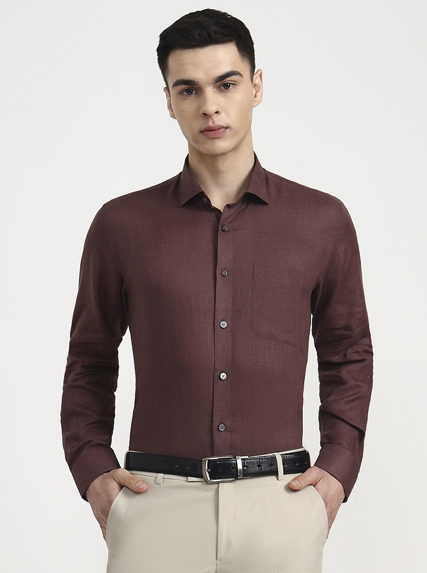 Brown Solid Slim Fit Formal Shirt | JadeBlue
