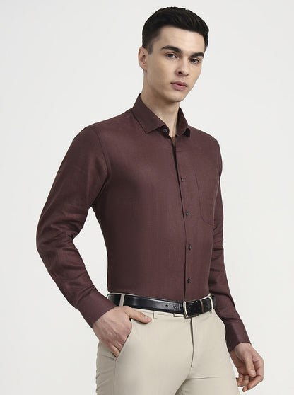 Brown Solid Slim Fit Formal Shirt | JadeBlue