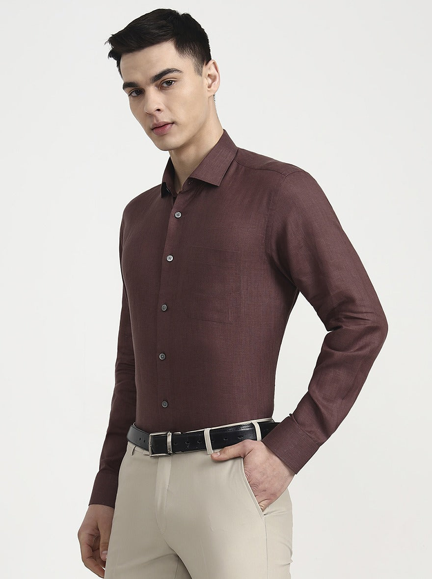 Brown Solid Slim Fit Formal Shirt | JadeBlue