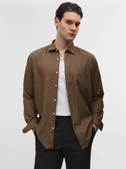 Dark Olive Solid Slim Fit Casual Shirt | JadeBlue