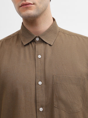 Dark Olive Solid Slim Fit Casual Shirt | JadeBlue