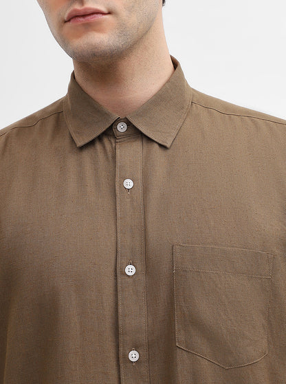 Dark Olive Solid Slim Fit Casual Shirt | JadeBlue