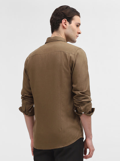 Dark Olive Solid Slim Fit Casual Shirt | JadeBlue