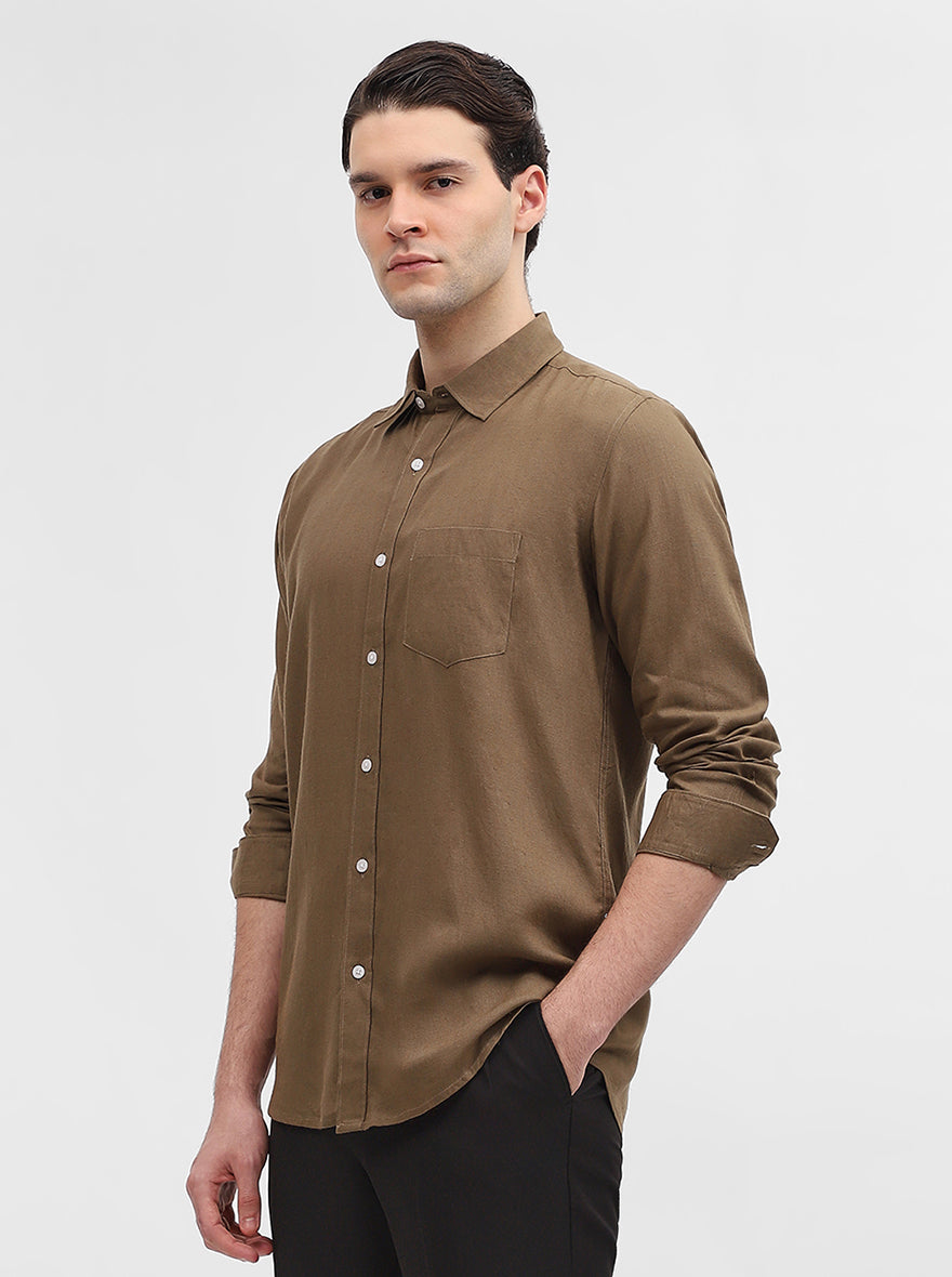 Dark Olive Solid Slim Fit Casual Shirt | JadeBlue