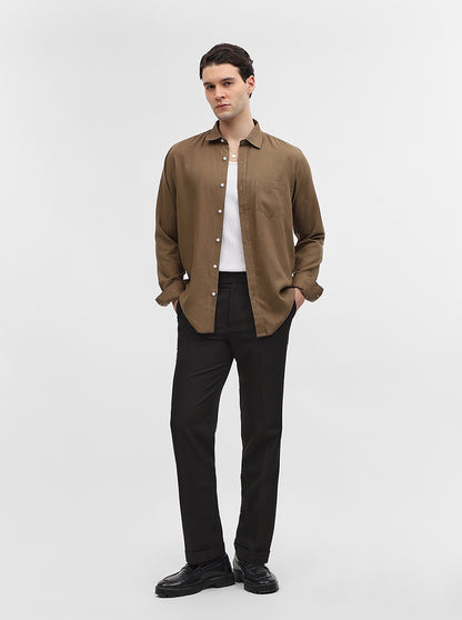 Dark Olive Solid Slim Fit Casual Shirt | JadeBlue