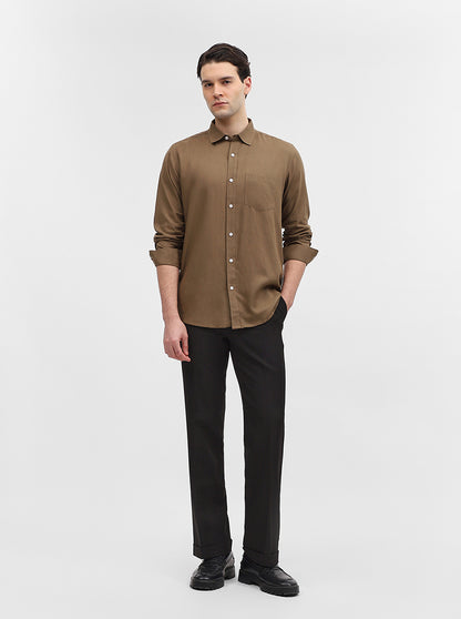 Dark Olive Solid Slim Fit Casual Shirt | JadeBlue