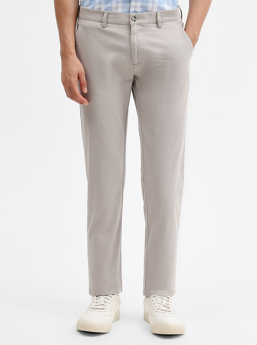 Light Grey Solid Super Slim Fit Casual Trouser | Greenfibre