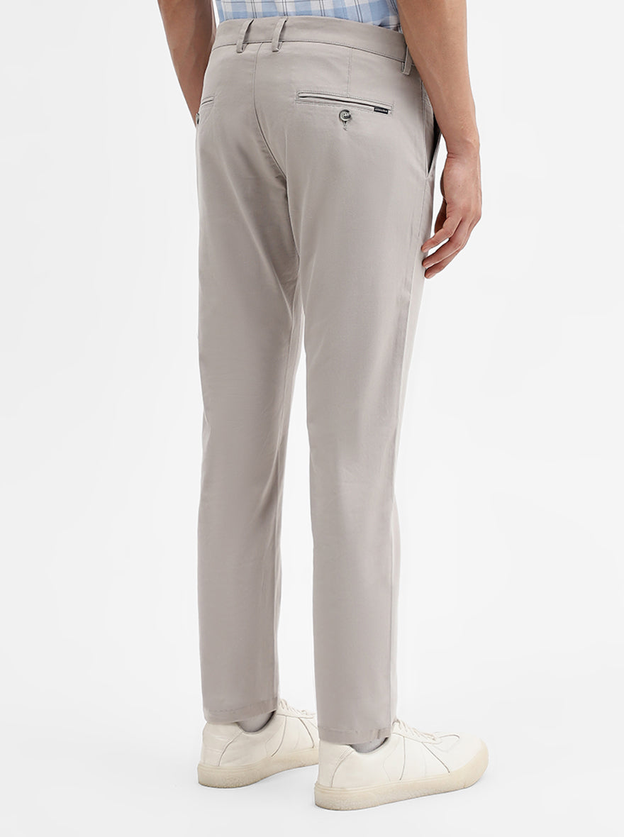 Light Grey Solid Super Slim Fit Casual Trouser | Greenfibre