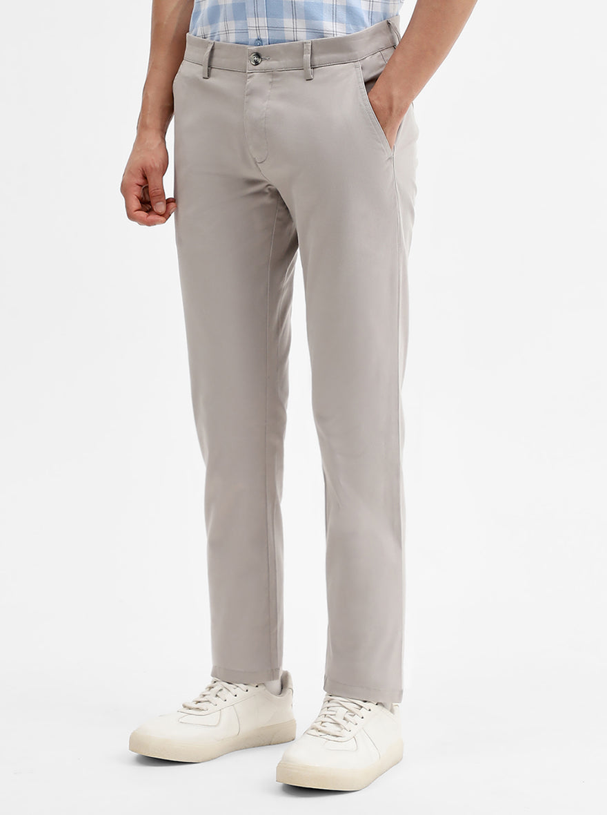 Light Grey Solid Super Slim Fit Casual Trouser | Greenfibre