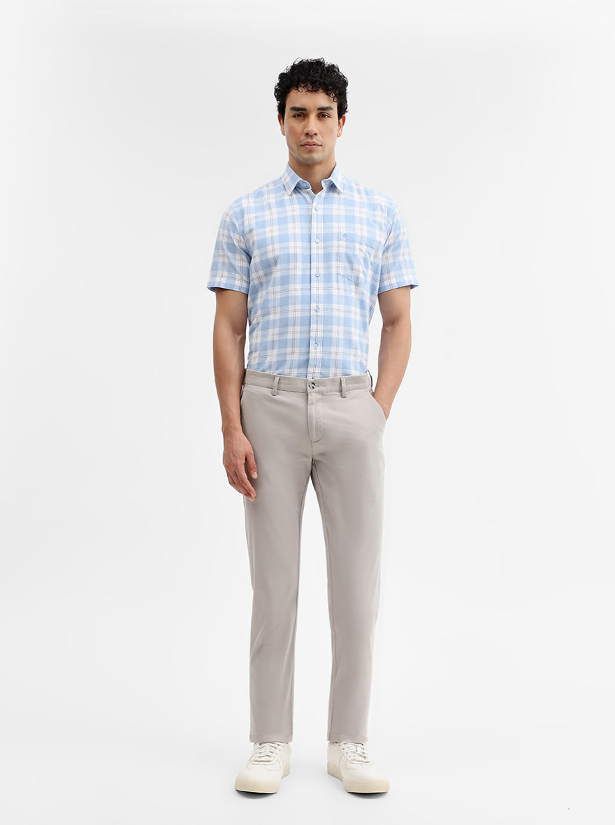 Light Grey Solid Super Slim Fit Casual Trouser | Greenfibre