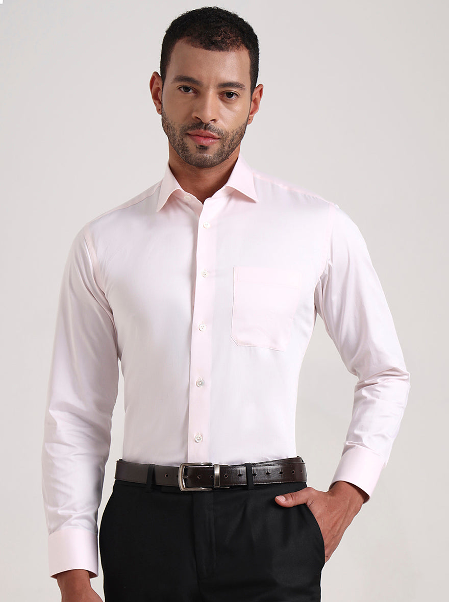 Light Pink Solid Slim Fit Formal Shirt | JadeBlue Super Luxe