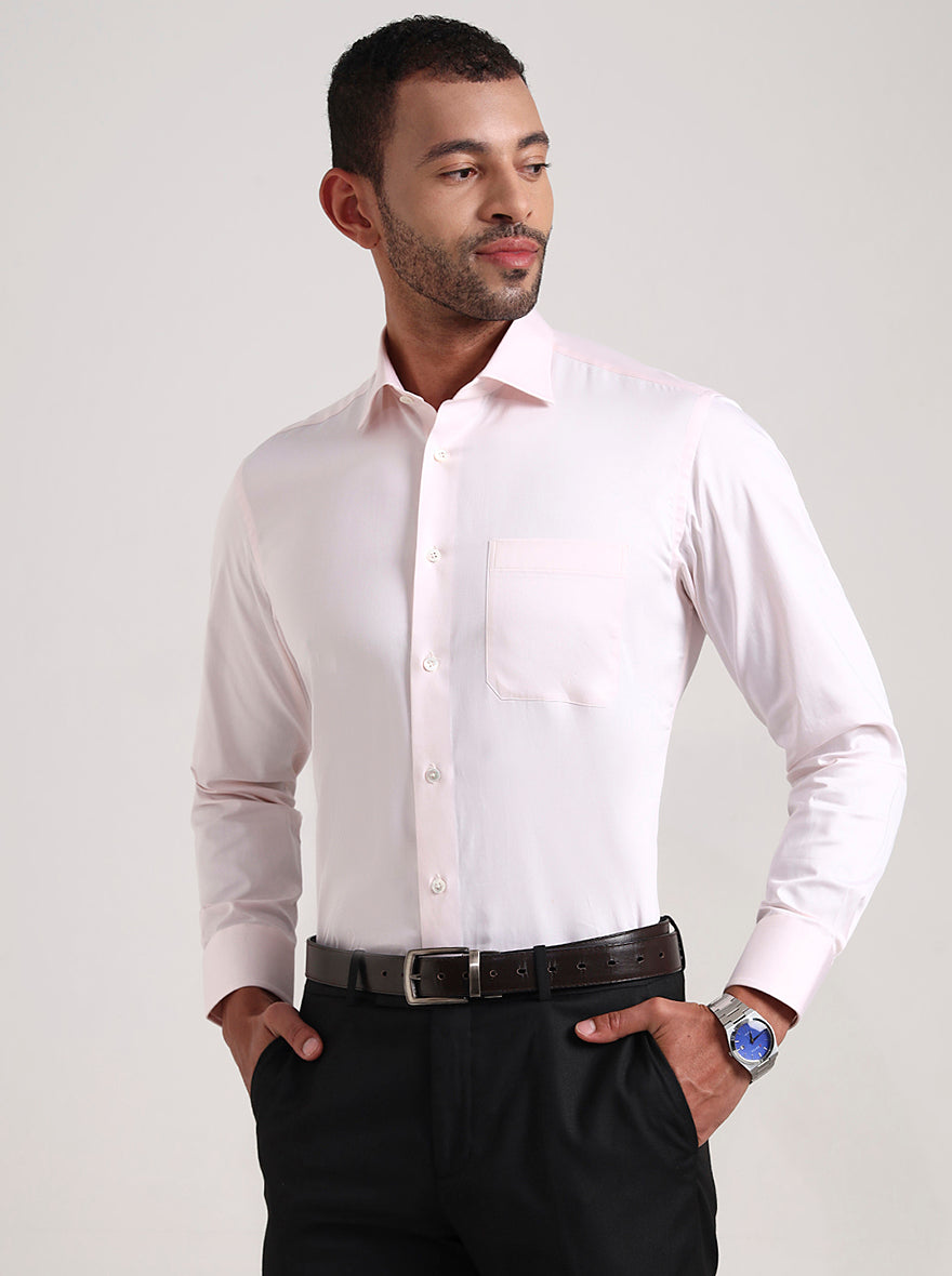 Light Pink Solid Slim Fit Formal Shirt | JadeBlue Super Luxe