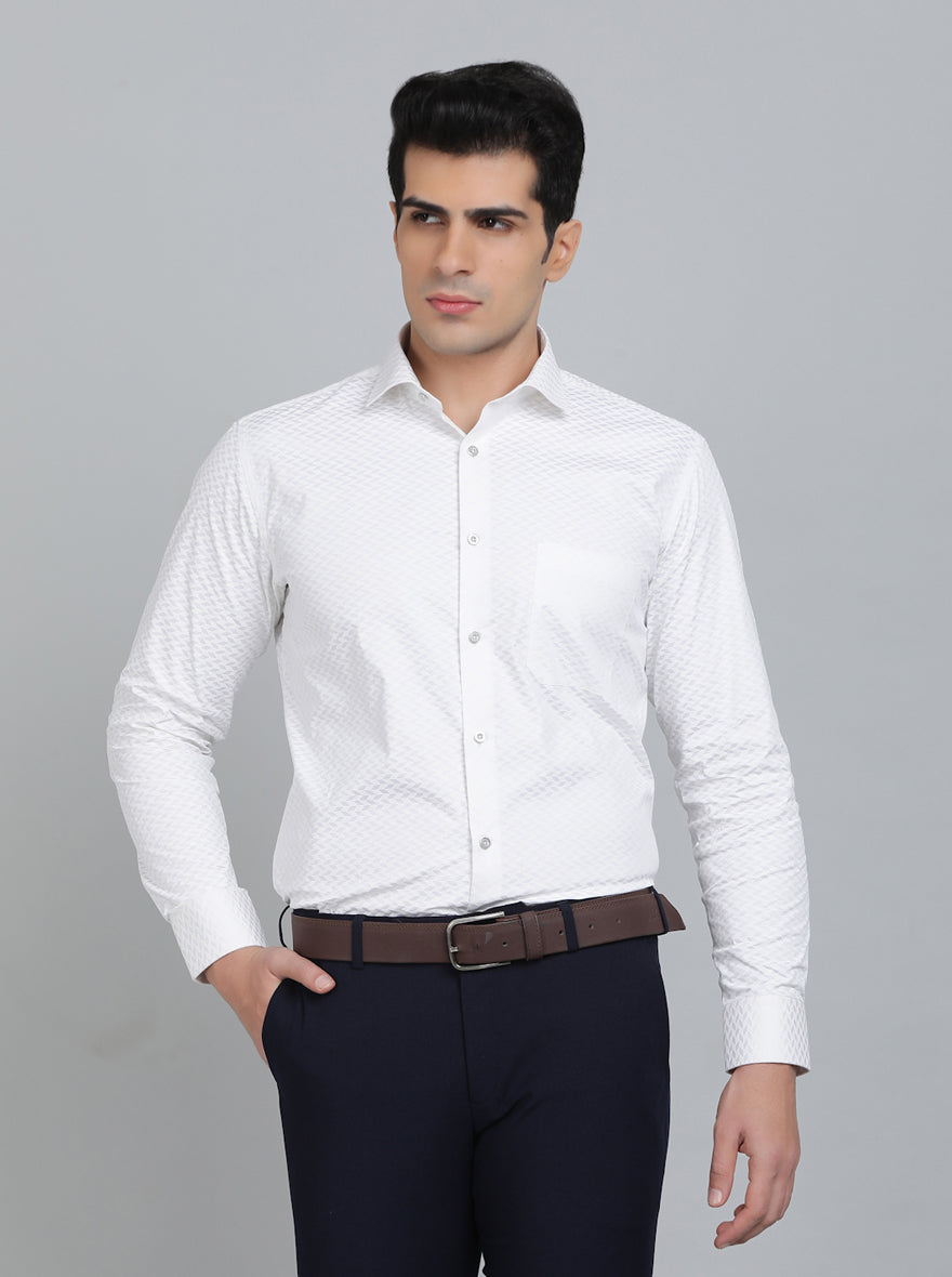 White Printed Slim Fit Party Wear Shirt | Greenfibre