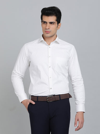 White Printed Slim Fit Party Wear Shirt | Greenfibre