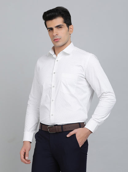 White Printed Slim Fit Party Wear Shirt | Greenfibre