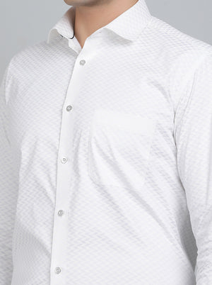 White Printed Slim Fit Party Wear Shirt | Greenfibre