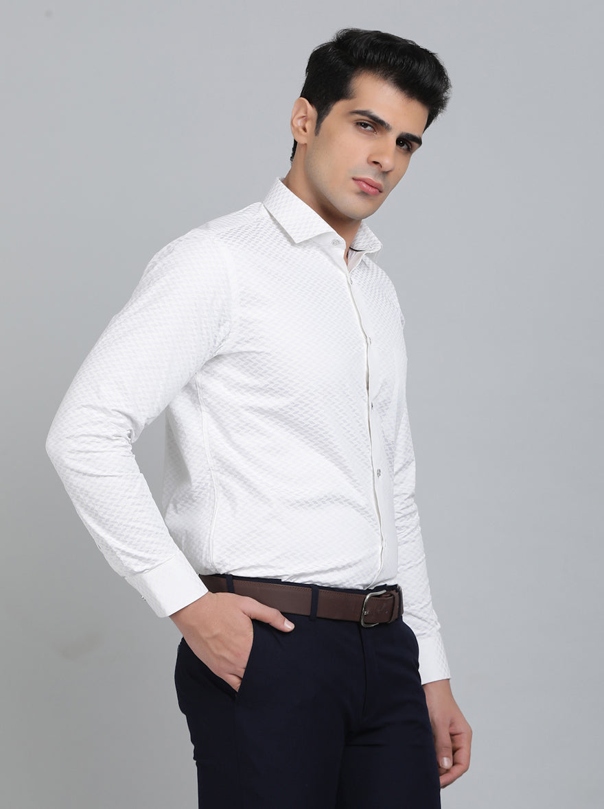 White Printed Slim Fit Party Wear Shirt | Greenfibre