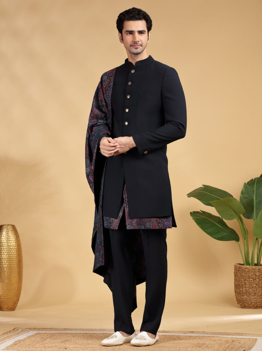 Blue Self Texture Indowestern | TULA