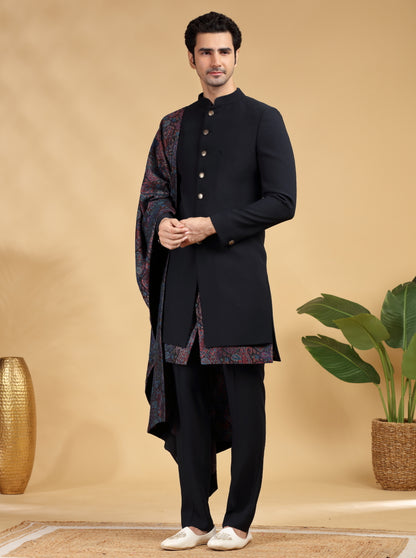 Blue Self Texture Indowestern | TULA