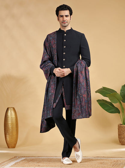 Blue Self Texture Indowestern | TULA